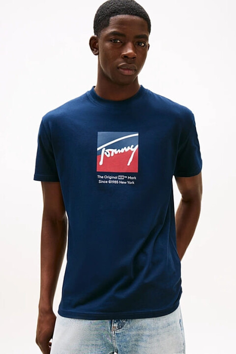 Erkek Signature Logo T-Shirt - Lacivert 