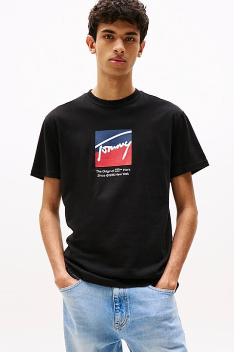 Erkek Signature Logo T-Shirt - Siyah 