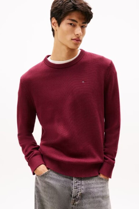 Erkek Slim Fit Bisiklet Yaka Dokulu Triko Kazak - Bordo 