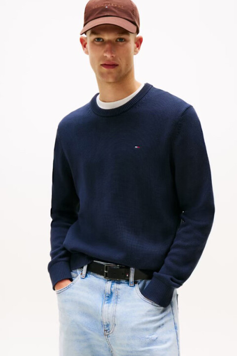 Erkek Slim Fit Bisiklet Yaka Dokulu Triko Kazak - Lacivert 