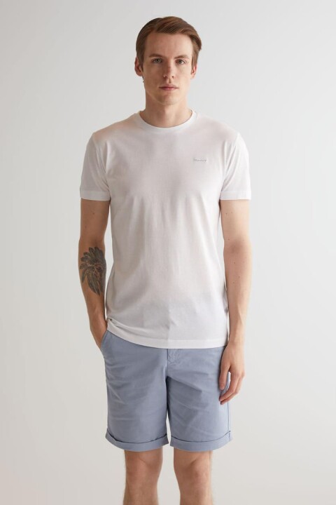 Erkek Slim Fit Bisiklet Yaka Logolu T-Shirt - Beyaz 