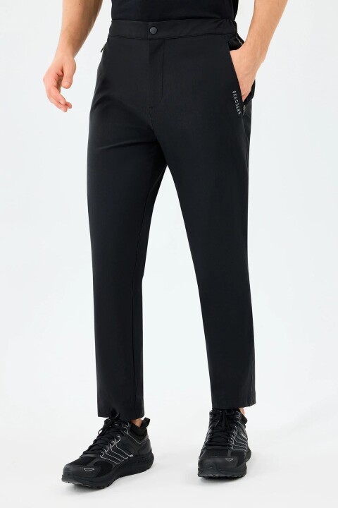 Erkek Slim Fit Coated Kumaş Eşofman Altı - Siyah 