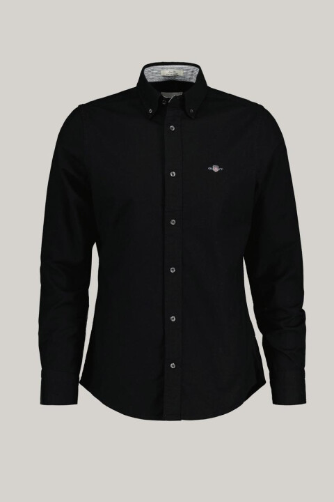 Erkek Slim Fit Düğmeli Yaka Gömlek - Siyah 