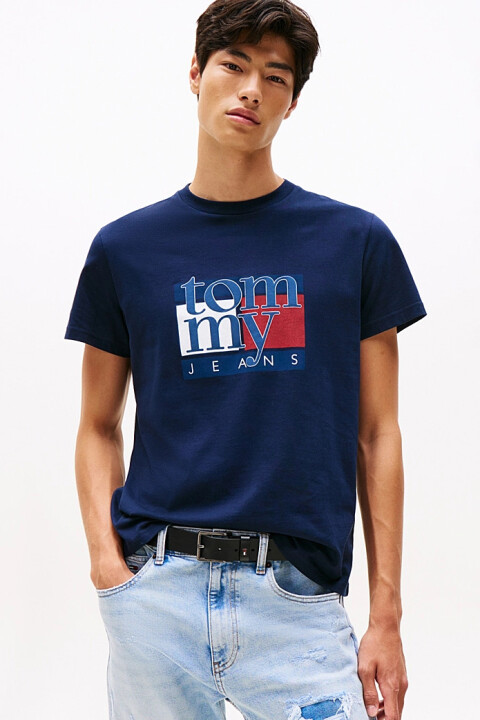 Erkek Slim Fit Grafik Baskılı T-Shirt - Lacivert 