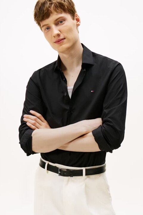 Erkek Slim Fit Poplin Gömlek - Siyah 