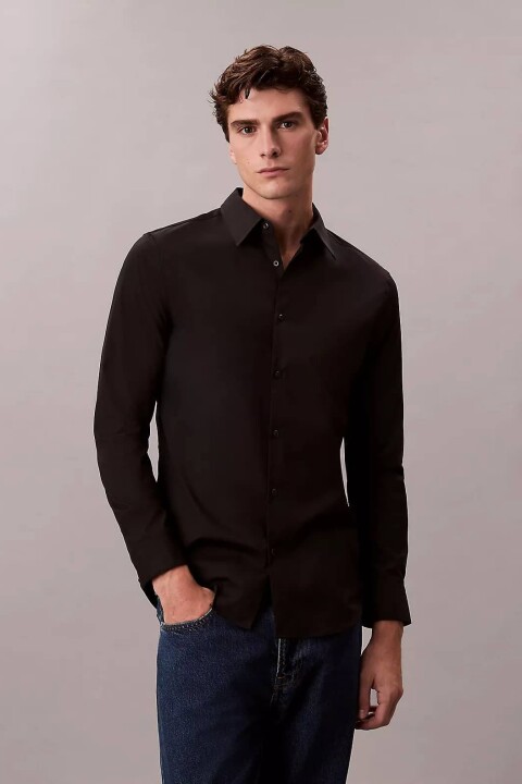 Erkek Slim Fit Supima Pamuklu Klasik Gömlek - Siyah 