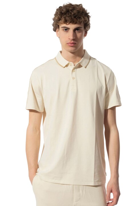Erkek SS Guess Quattro Polo Yaka T-Shirt - Krem 