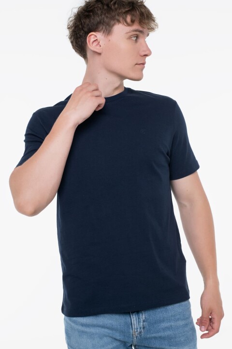 Erkek SS Smooth CTTN Solid Crewnk T-Shirt - Lacivert 