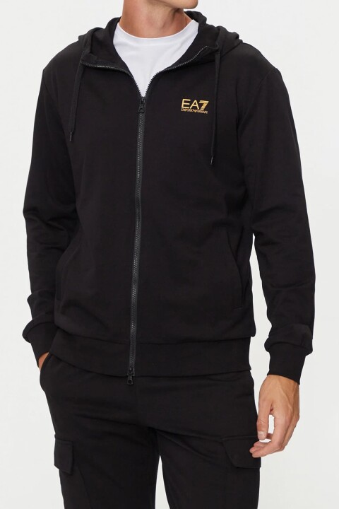 Erkek Tam Kalıp Fermuarlı Kapüşonlu Sweatshirt - Siyah 