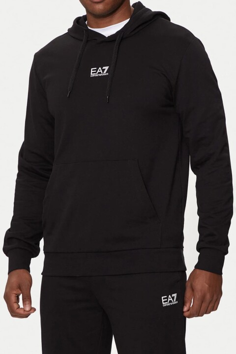 Erkek Tam Kalıp Kapüşonlu Kanguru Cepli Sweatshirt - Siyah 