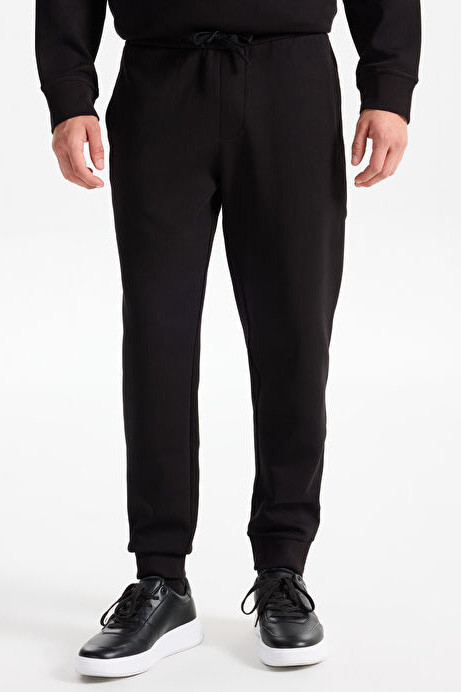 Erkek Tam Kalıp Lastik Paçalı Eşofman Altı - Siyah 