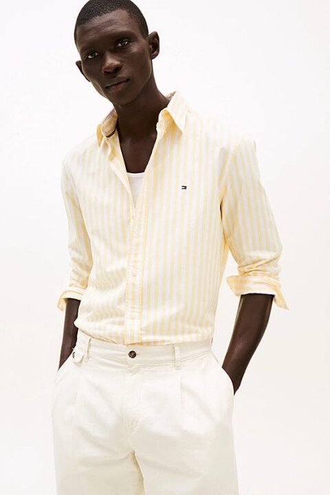 Erkek Th Flex Poplin Bold Stripe Çizgili Gömlek - Sarı 