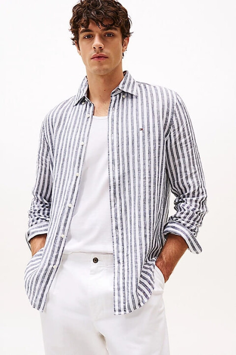 Erkek Th Linen Çizgili Gömlek - Lacivert 