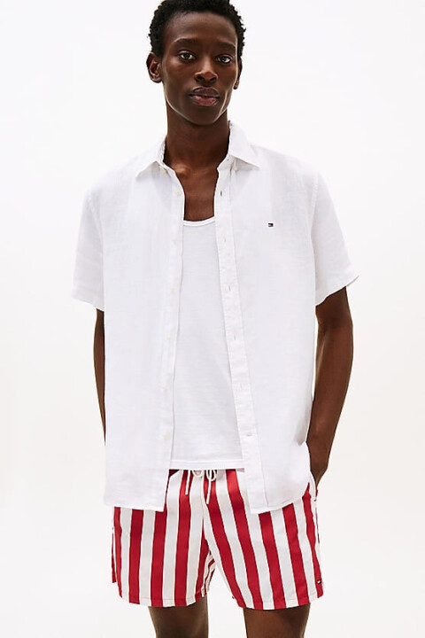 Erkek Th Linen Keten Kısa Kol Gömlek - Beyaz 