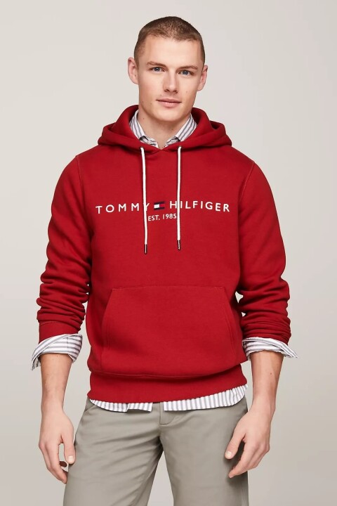 Erkek Th Logo Kapüşonlu Sweatshirt - Kırmızı 