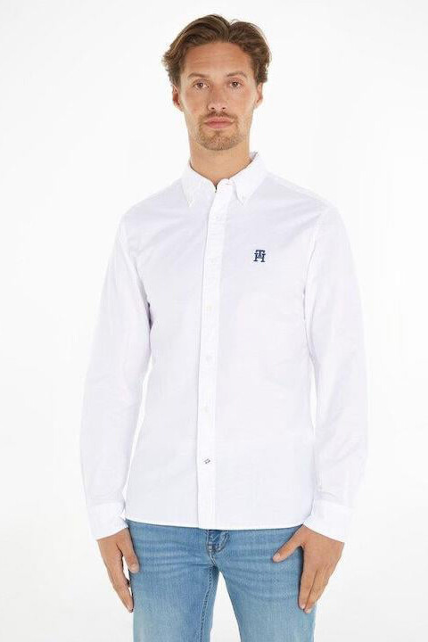 Erkek Th Marka Logolu Düğmeli Uzun Kollu Gömlek - Beyaz 