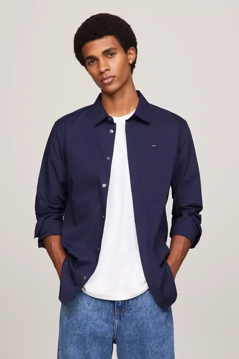 Erkek Tjm Orjinal Streç Gömlek - Mavi 