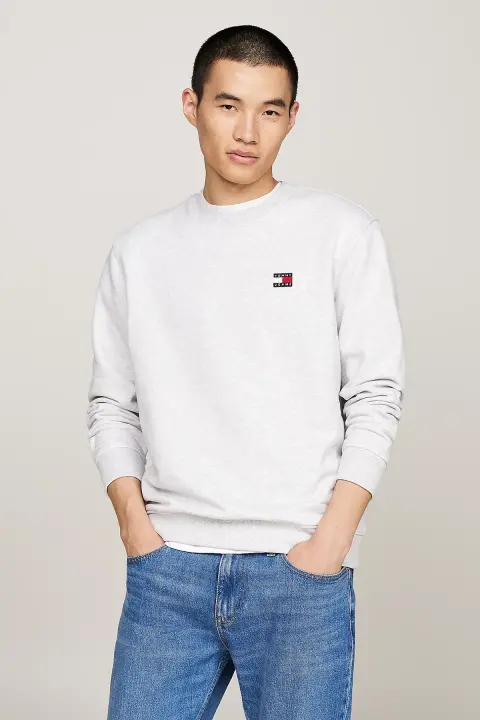 Erkek Tjm Reg Badge Crew Sweatshirt -Açık Gri 
