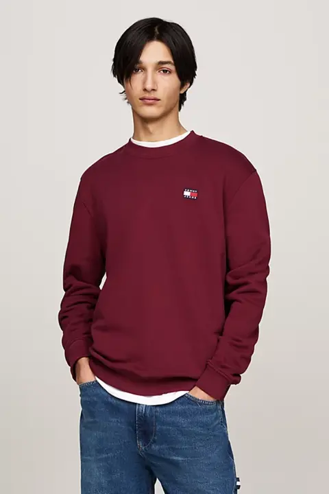 Erkek Tjm Reg Badge Crew Sweatshirt - Mor 