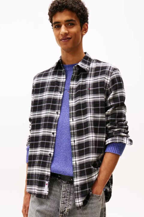 Erkek Tjm Reg Flannel Check Shırt Ext Gömlek - Siyah 
