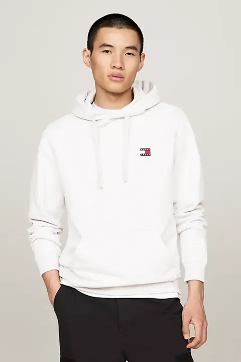 Erkek Tjm Reg Rozet Bağcıklı Kapüşonlu Sweatshirt - Gümüş Gri 