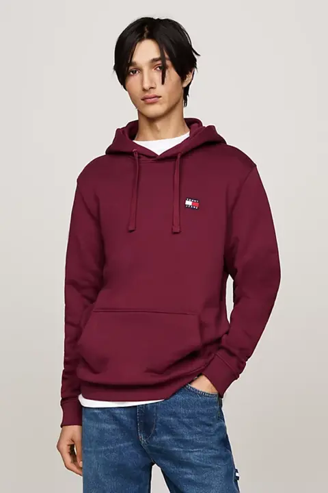 Erkek Tjm Reg Rozet Bağcıklı Kapüşonlu Sweatshirt - Kırmızı 