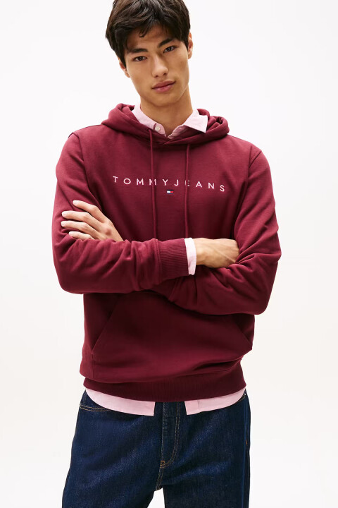 Erkek TJM Regular Linear Logo Kapüşonlu Sweatshirt - Bordo 