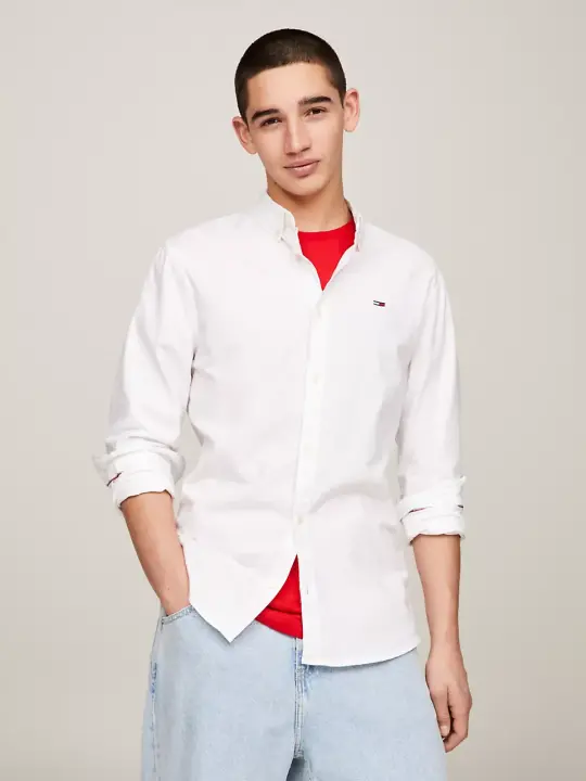Erkek Tjm Slim Streç Oxford Gömlek - Beyaz 