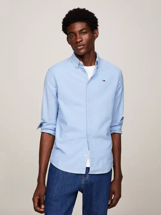 Erkek Tjm Slim Streç Oxford Gömlek - Mavi 