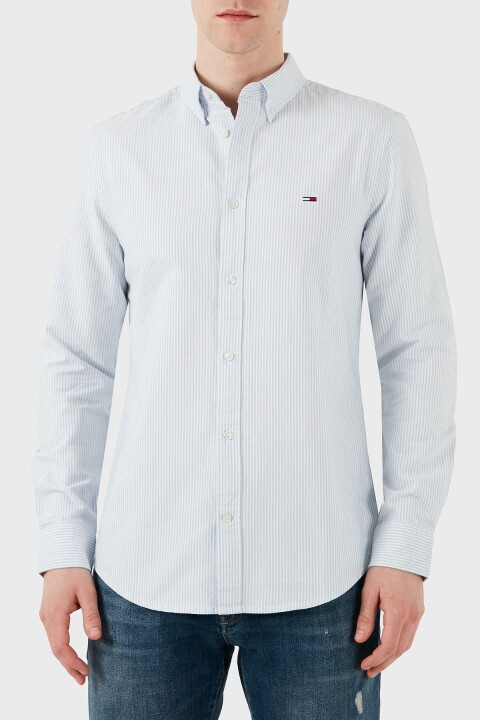 Erkek Tjm Slim Stripe Oxford Gömlek - Mavi 