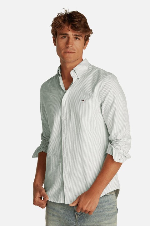Erkek Tjm Slim Stripe Oxford Gömlek - Yeşil 