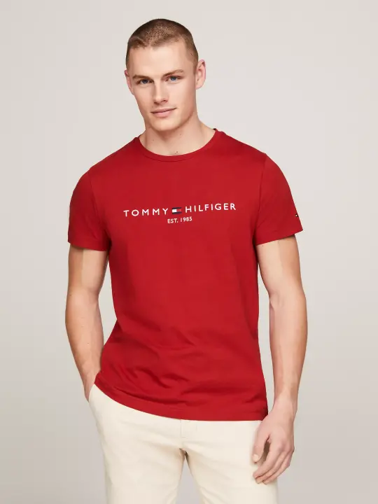 Erkek Tommy Logo Tee T-Shirt-Kırmızı 