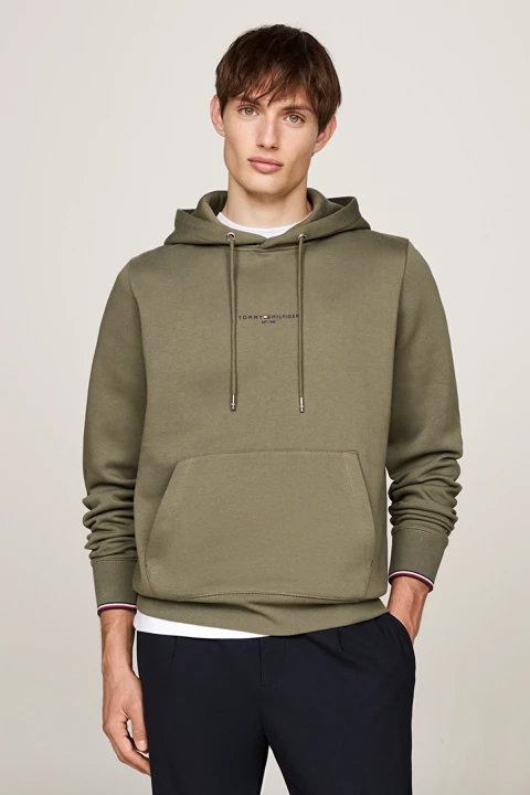 Erkek Tommy Logo Tıpped Hoody Sweatshirt - Yeşil 