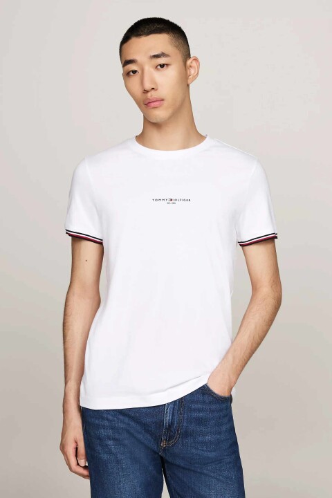 Erkek Tommy Logo Tıpped Tee T-Shirt-Beyaz 
