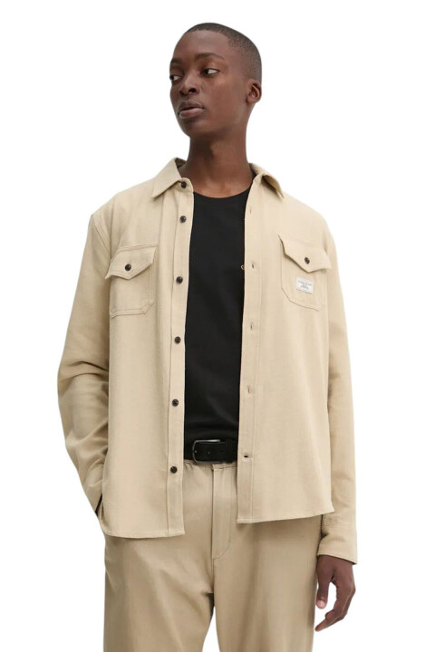 Erkek Uzun Kol Cepli Gömlek - Bej 