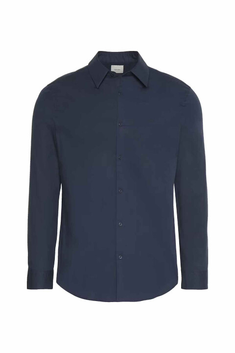 Erkek Uzun Kollu Slim Fit Gömlek - Lacivert 