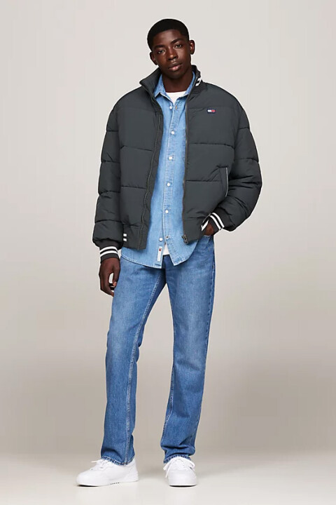 Erkek Varsity Su Geçirmez Rahat Şişme Mont - Gri 