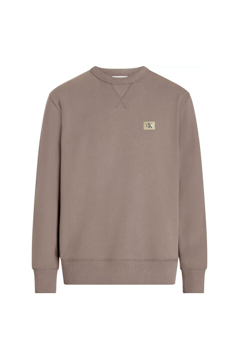 Erkek Woven Label Crew Sweatshirt- Açık Kahverengi 