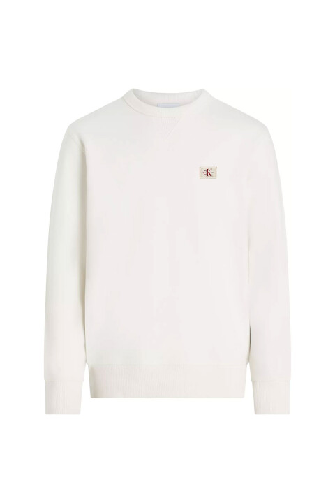 Erkek Woven Label Crew Sweatshirt- Beyaz 