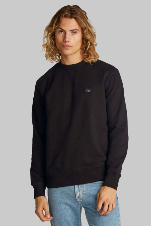 Erkek Woven Label Crew Sweatshirt - Siyah 