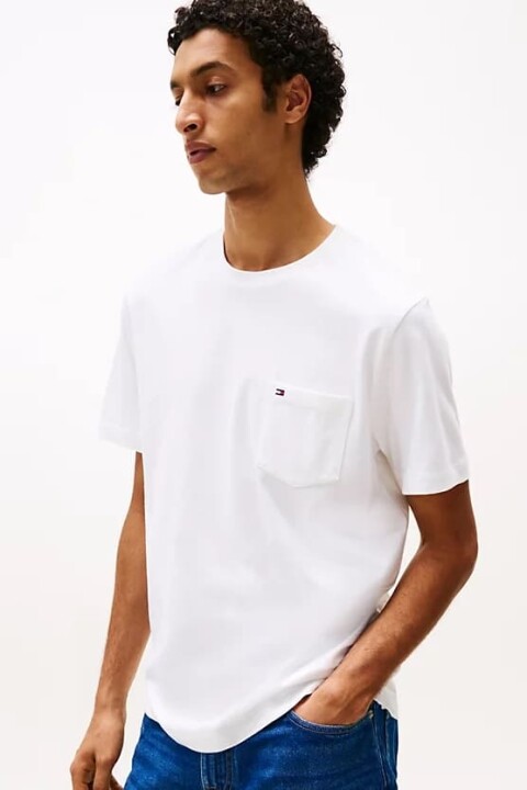 Erkek Yama Cepli T-Shirt - Beyaz 