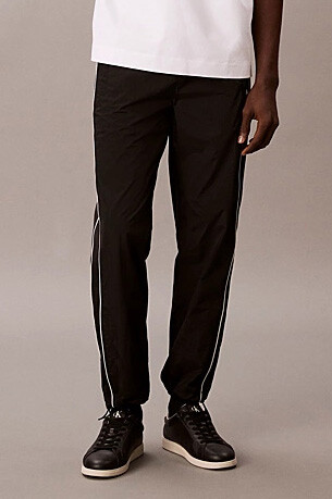 Erkek Yanları Şeritli Krinkıl Kumaş Eşofman Altı - Siyah 