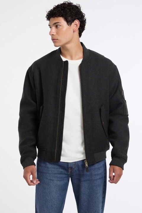 Erkek Yün Karışımlı Bomber Mont - Gri 