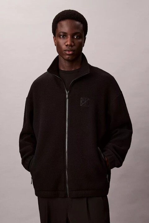 Erkek Yün Karışımlı Polar Ceket - Siyah 