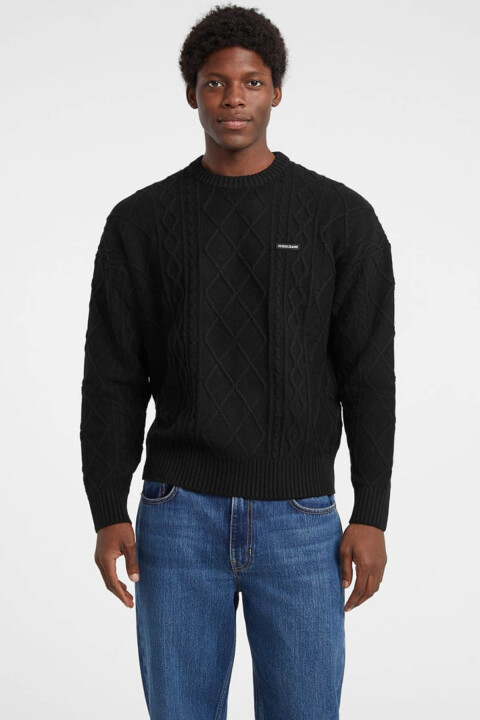 Erkek Yün Karışımlı Rahat Kalıp Triko Kazak - Siyah 