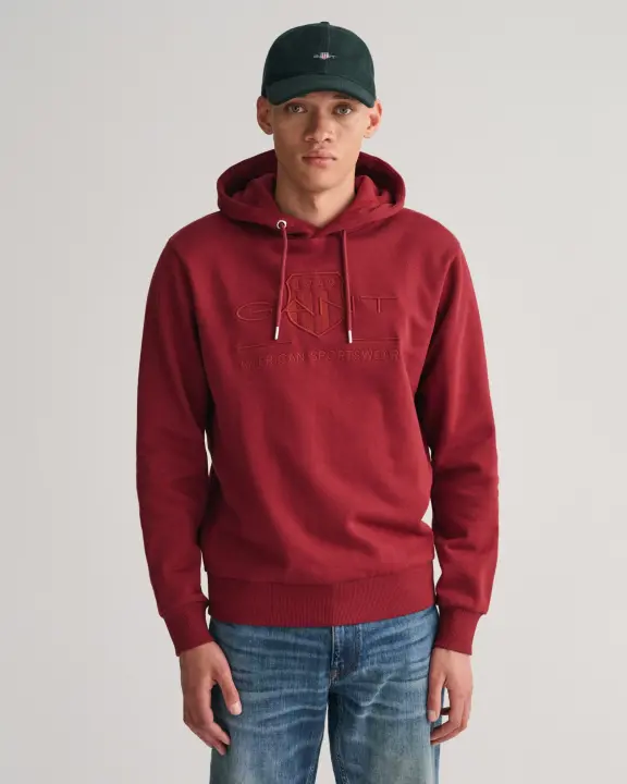 Erkek Regular Fit Kapüşonlu Logolu Sweatshirt-Bordo 