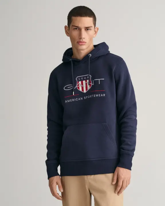 Erkek Regular Fit Kapüşonlu Logolu Sweatshirt-Lacivert 