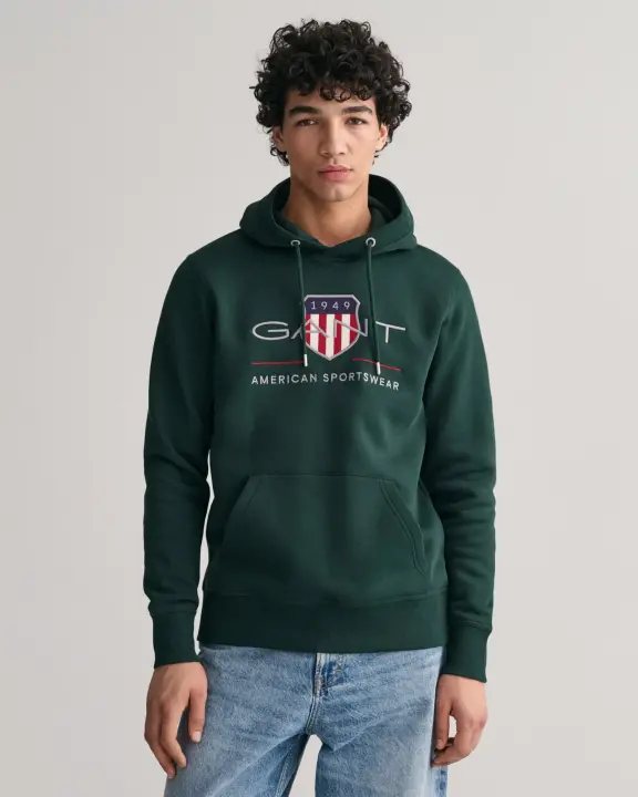 Erkek Regular Fit Kapüşonlu Logolu Sweatshirt-Yeşil 