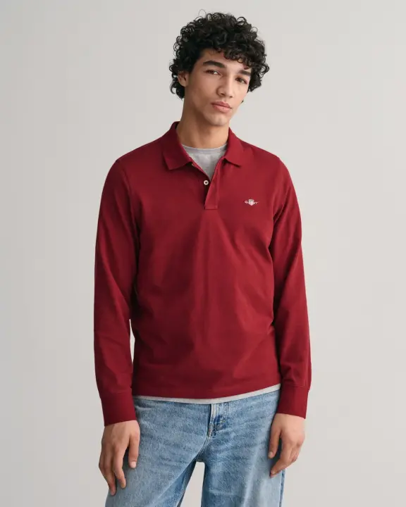 Erkek Regular Fit Logolu Polo Kazak-Bordo 