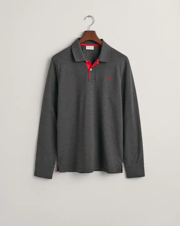 Erkek Regular Fit Logolu Polo Kazak-Gri 